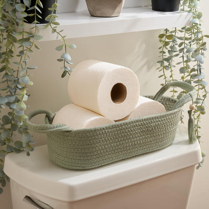 Decorative Toilet Paper Basket - Boho Jute Cotton Rope Bin with Tassel