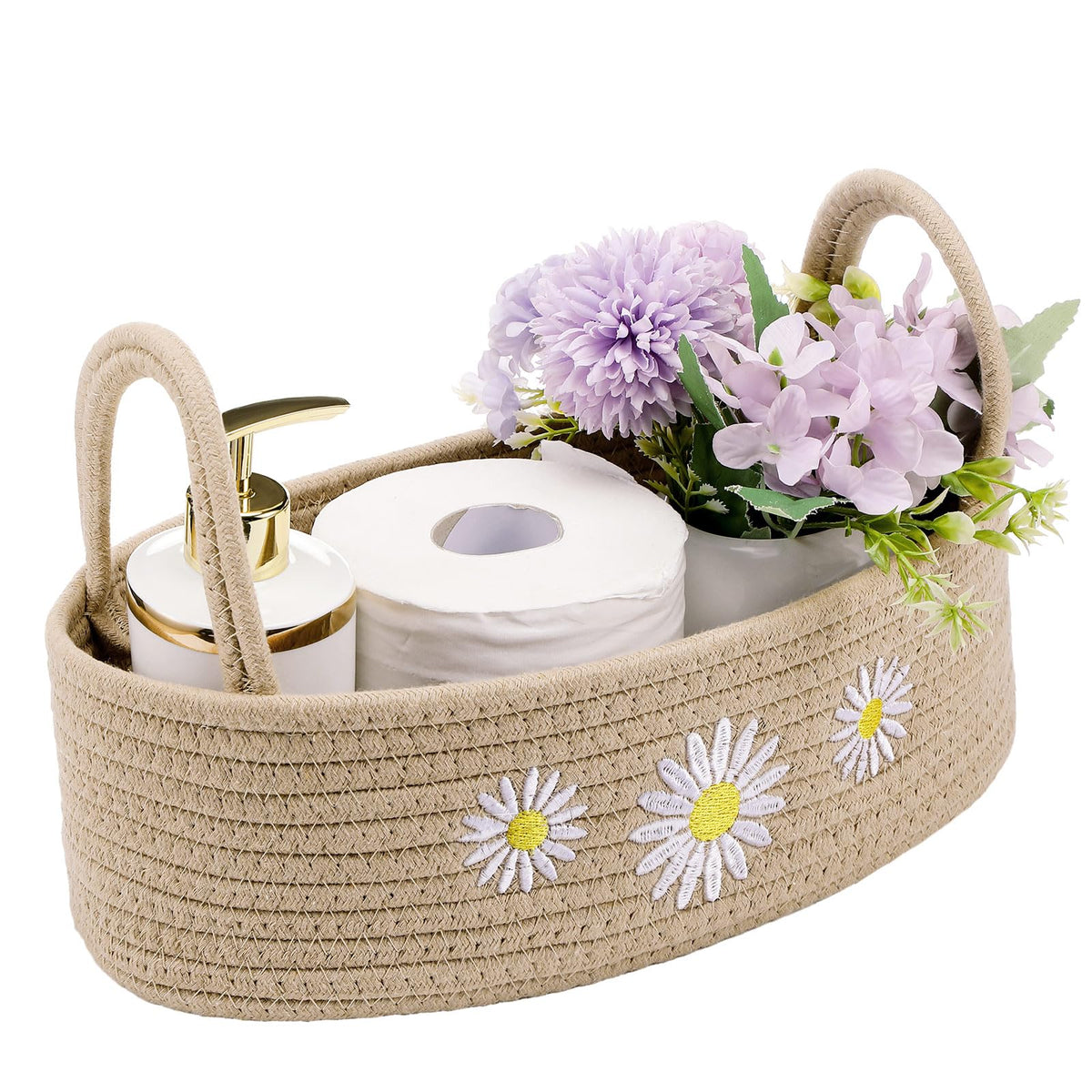 Vesici Eucalyptus Toilet Paper Storage Basket with Handles, Cotton Rope