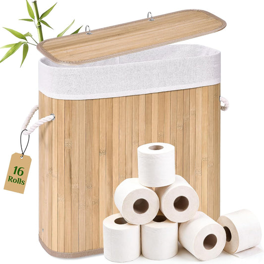 Livole Hand-Woven Bamboo Toilet Paper Storage with Lid & Handle, Natural