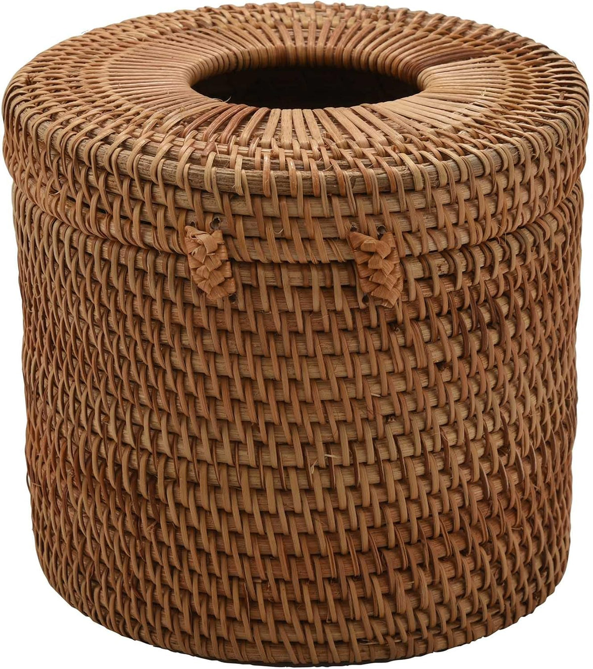 Round Rattan Tissue Box Vine Roll Holder Toilet Paper Cover Dispenser for Barthroom,Home,Hotel and Office