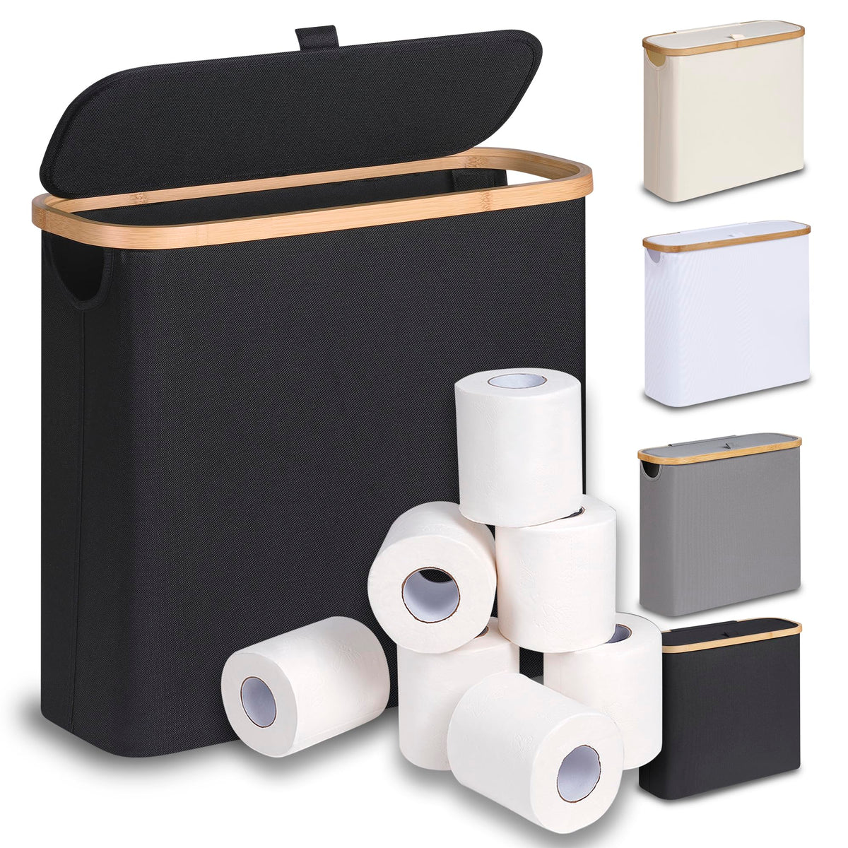 efluky Toilet Paper Basket 28L, Toilet Paper Holder with Lid for Bathroom, Free Standing Storage Organizer Holds Up to 9-12 Rolls (White, 1)