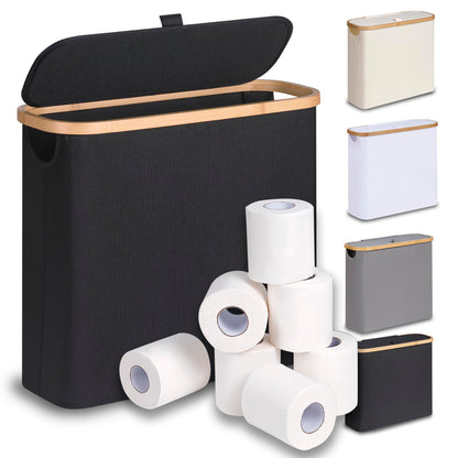 efluky Toilet Paper Basket 28L, Toilet Paper Holder with Lid for Bathroom, Free Standing Storage Organizer Holds Up to 9-12 Rolls (White, 1)