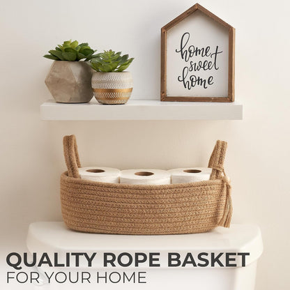 Decorative Toilet Paper Basket - Boho Jute Cotton Rope Bin with Tassel