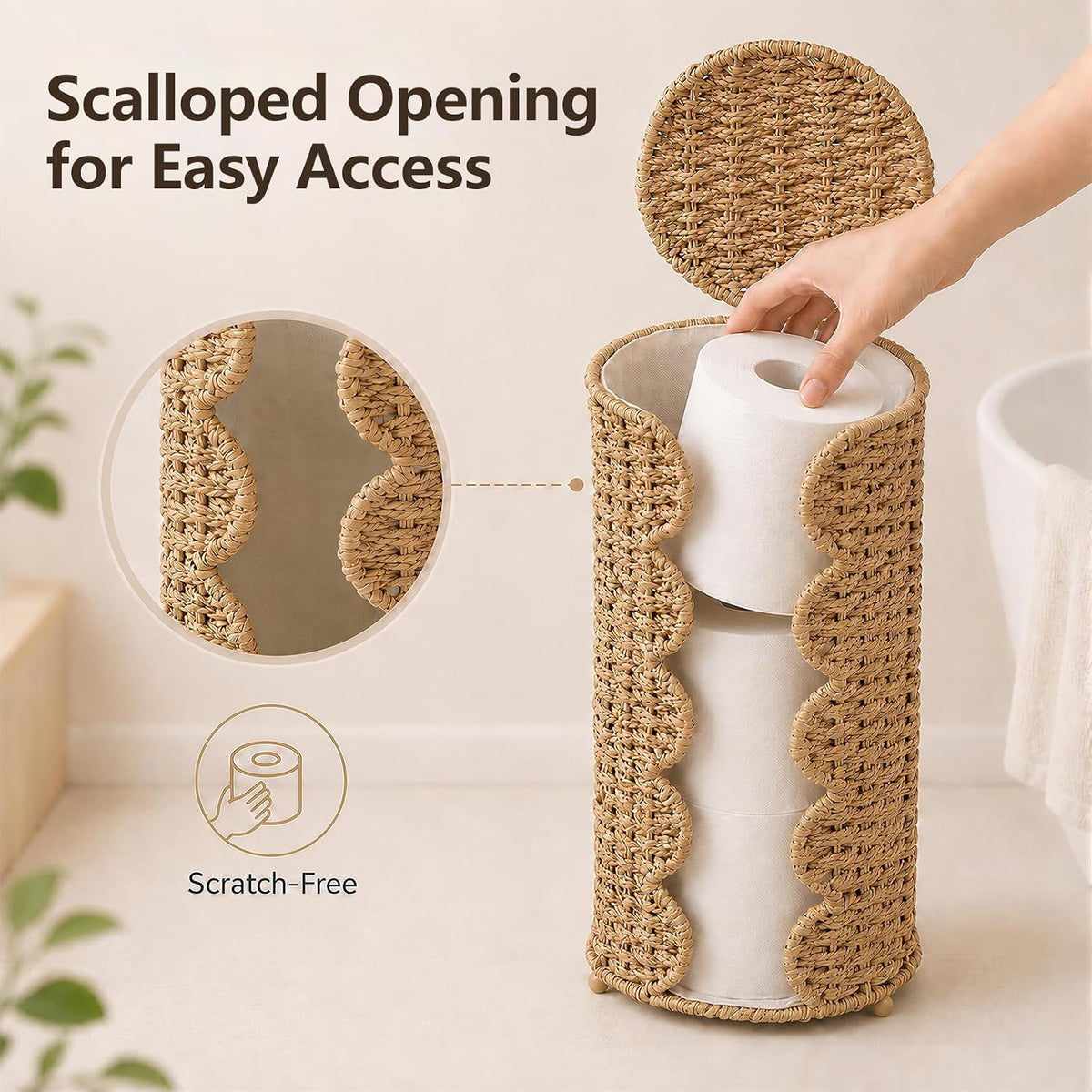 Coeusy Wicker Toilet Paper Holder Stand,Freestanding Bathroom Organizer