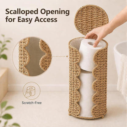 Coeusy Wicker Toilet Paper Holder Stand,Freestanding Bathroom Organizer