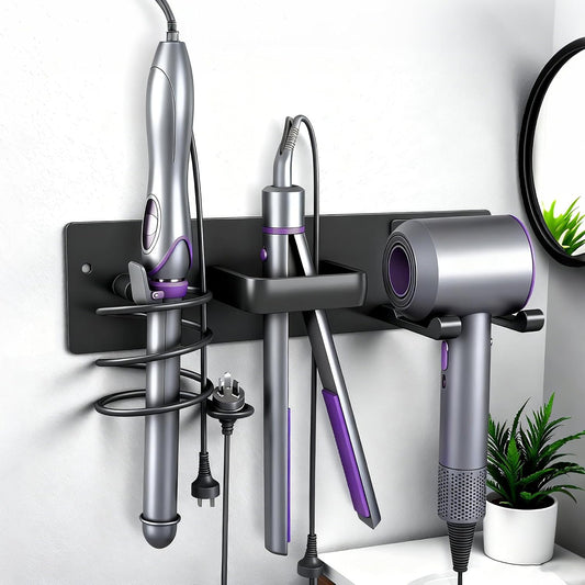 Hair Dryer Holder Hair Tool Organizer Metal Wall Mount(Matte Black)