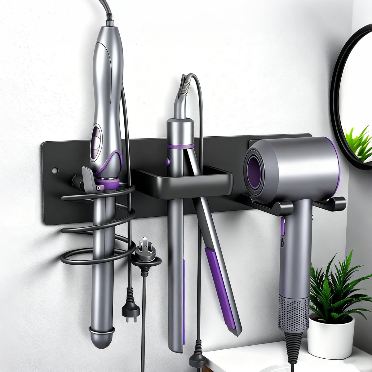 Hair Dryer Holder Hair Tool Organizer Metal Wall Mount(Matte Black)