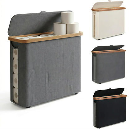 SENMOK 12-Roll Toilet Paper Storage with Lid, Bamboo Frame(Black)