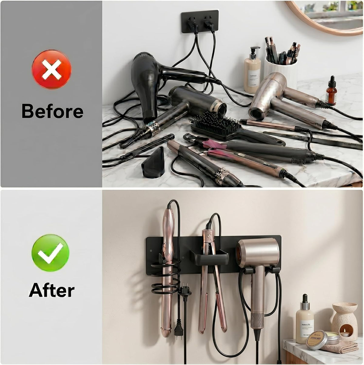 Hair Dryer Holder Wall Mounted, 3 in 1 Metal Hair Tool Organizer