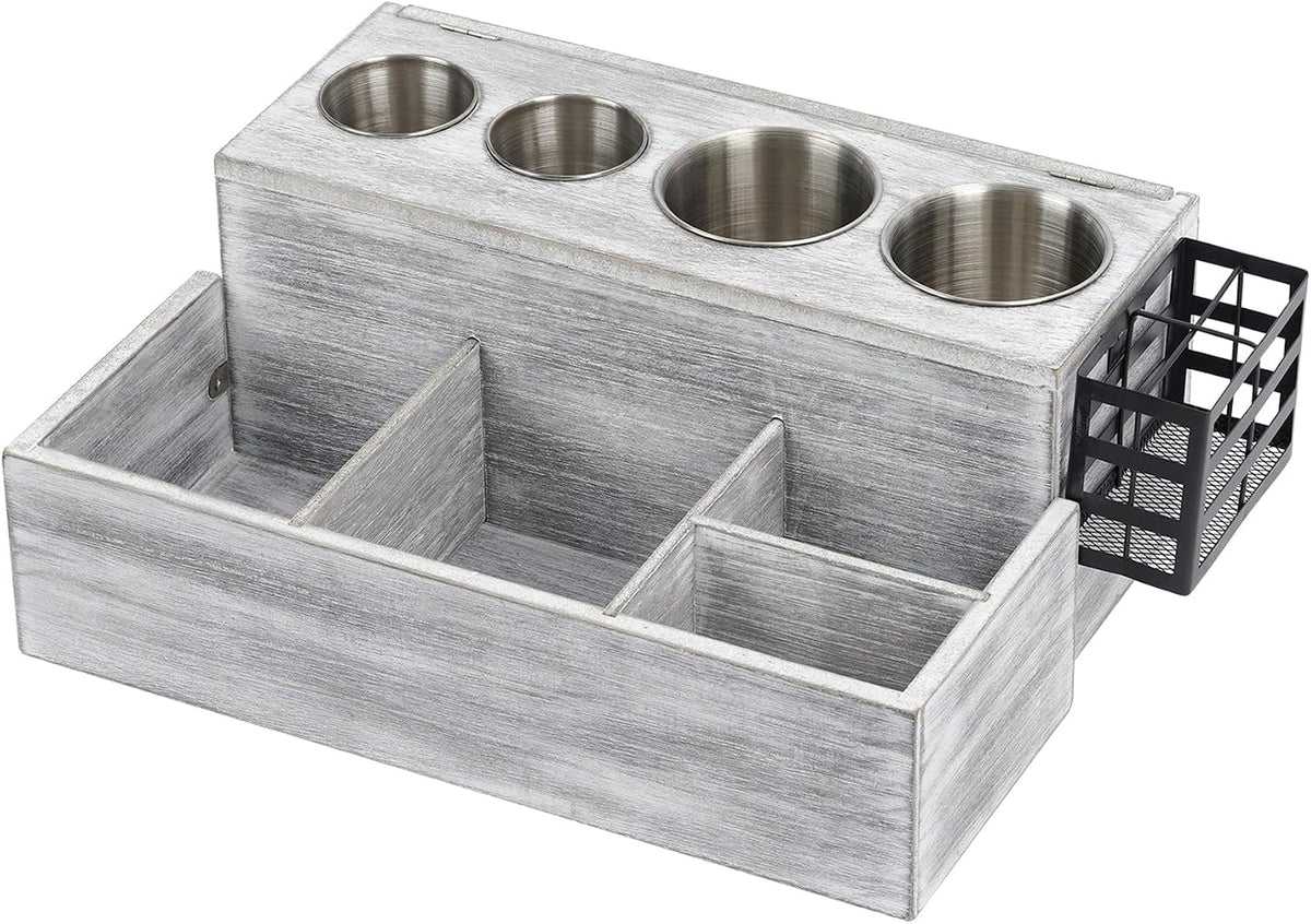 Hair Tool Organizer, Wooden Hair Dryer Holder and Bathroom Countertop Blow Dryer Holder, Vanity Caddy Storage Stand for Accessories, Makeup, Toiletries