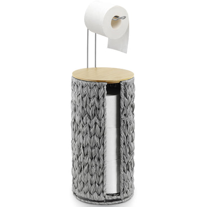 Graciadeco Stand Paper Storage with Lid Spare Extra 3 Rolls of Toilet Tissue Holder Free Standing Water Hyacinth Wciker Toilet Paper Organizer Basket for Bathroom