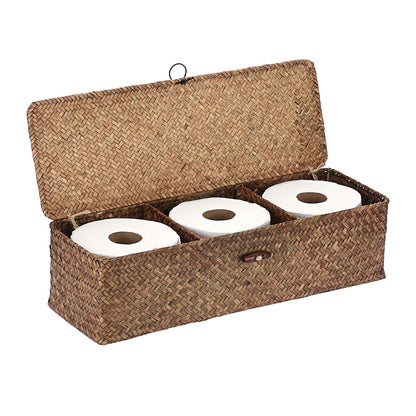 Hipiwe 3 Sections Toilet Tank Paper Basket with Lid Wicker Bathroom Basket