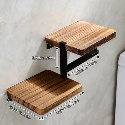 YIGII Toilet Paper Holder with Shelf - Self Adhesive Wooden Tissue Paper Roll Holder, Bathroom Wall Mounted Toilet Paper Roll Holder with Wipes Storage