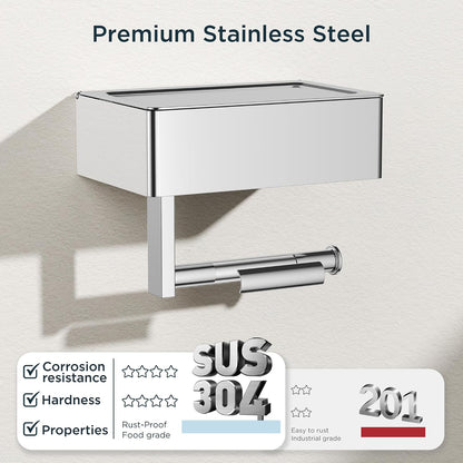 FORIOUS Toilet Paper Holder with Shelf, Wall-Mounted Modern Wipes Dispenser
