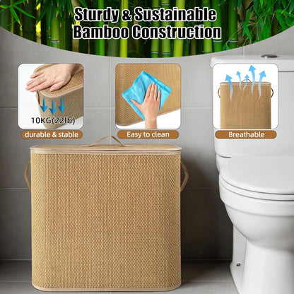 Bamboo Toilet Paper Storage Basket with Lid & Handle, 32L Large Capacity
