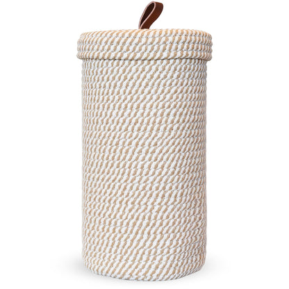 Handmade Cotton & Jute Toilet Paper Holder – Woven Toilet Paper Stand & Storage Basket with Lid, Freestanding Organizer for Bathroom, Fits 3 Mega Rolls 14" x 7''