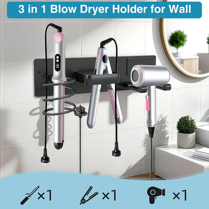 Hair Dryer Holder Hair Tool Organizer Metal Wall Mount(Matte Black)