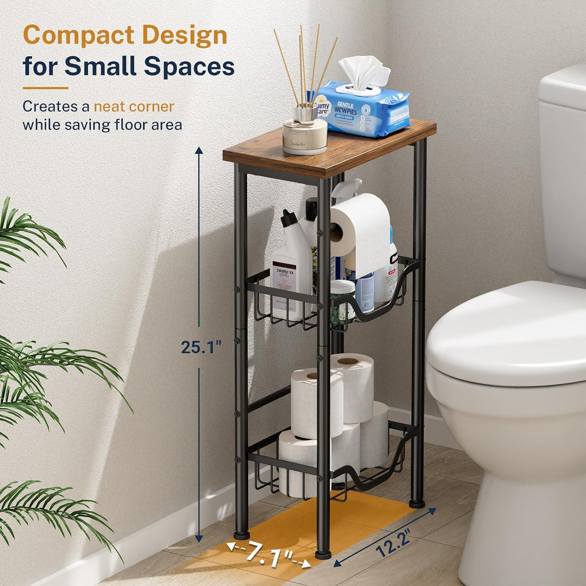 KIMBORA Toilet Paper Holder Stand with Storage for 4-9 Rolls Organizer