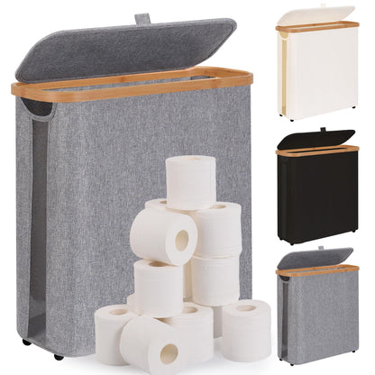 Toilet Paper Storage Basket with Lid - The Ultimate Bathroom Organizer, Free Standing Toilet Paper Holder for Up to 9 Mega Rolls, Toilet Tissue Storage Bin with Handle for RV Closet, Black