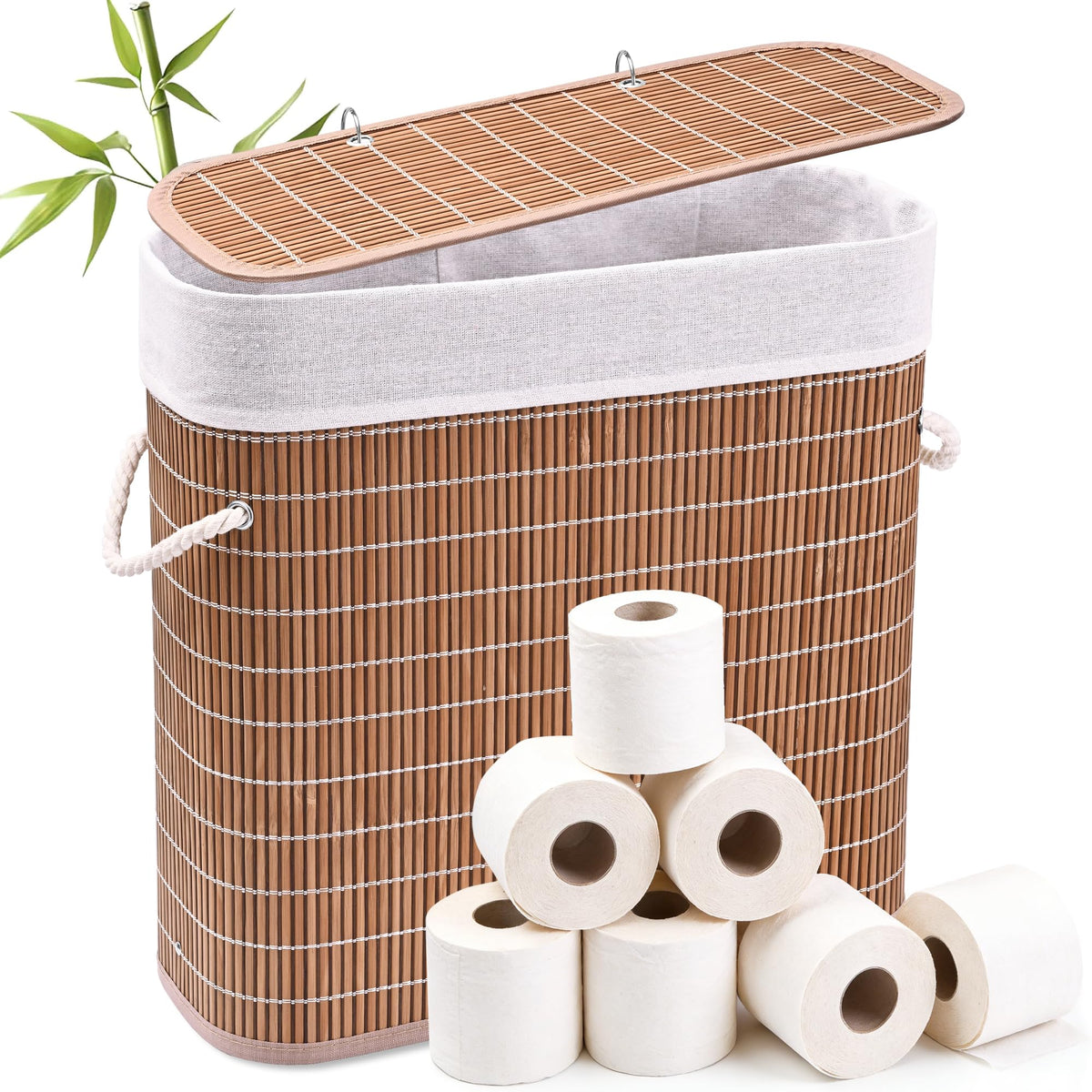 Livole Hand-Woven Bamboo Toilet Paper Storage with Lid & Handle, Natural