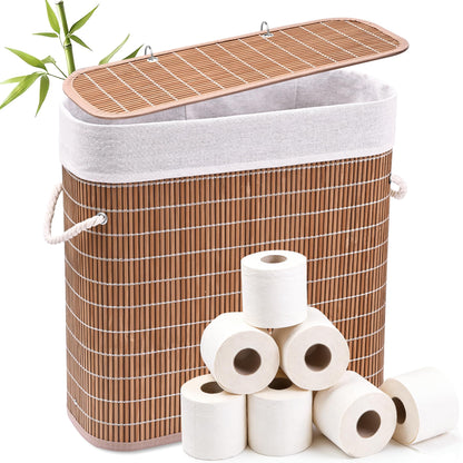Livole Hand-Woven Bamboo Toilet Paper Storage with Lid & Handle, Natural