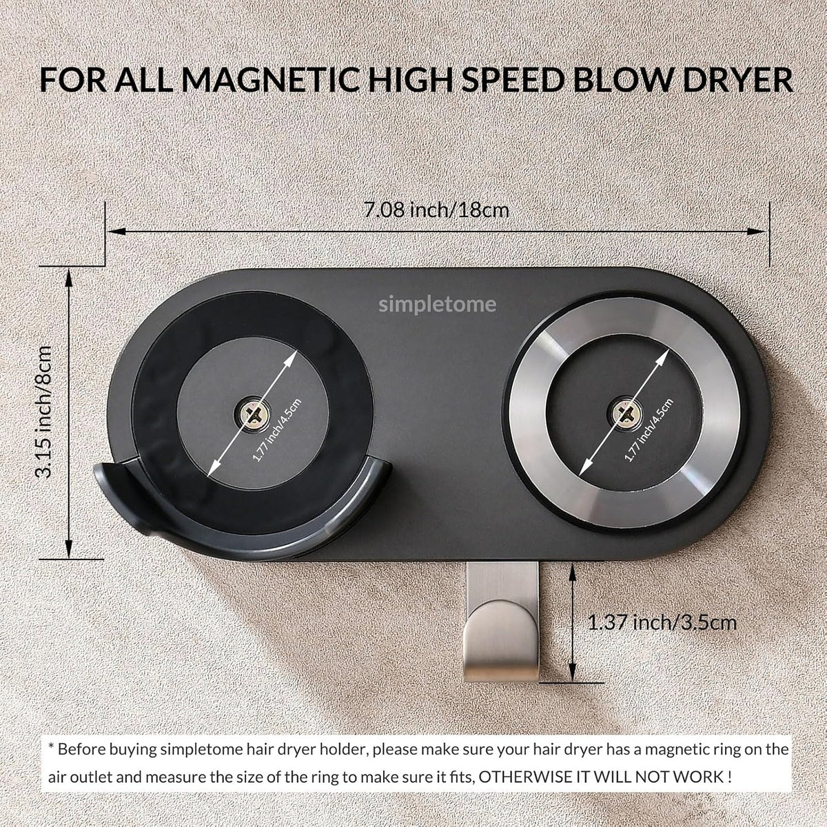 Magnetic Hair Dryer Holder Wall Mount for Most High Speed Blow Dryer
