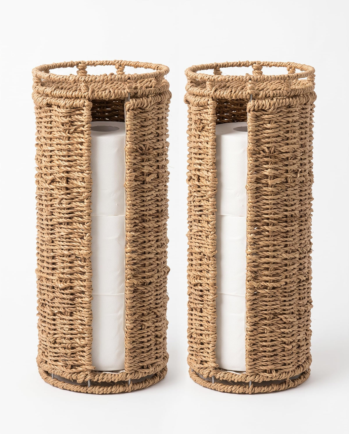 Extra Toilet Paper Storage with Lid and Liner Holds 3-4 MEGA Rolls, Water Hyacinth Ratten Toilet Paper Holder Free Stand Decorative Boho Covered Enclosed Tissue Organizer for Bathroom
