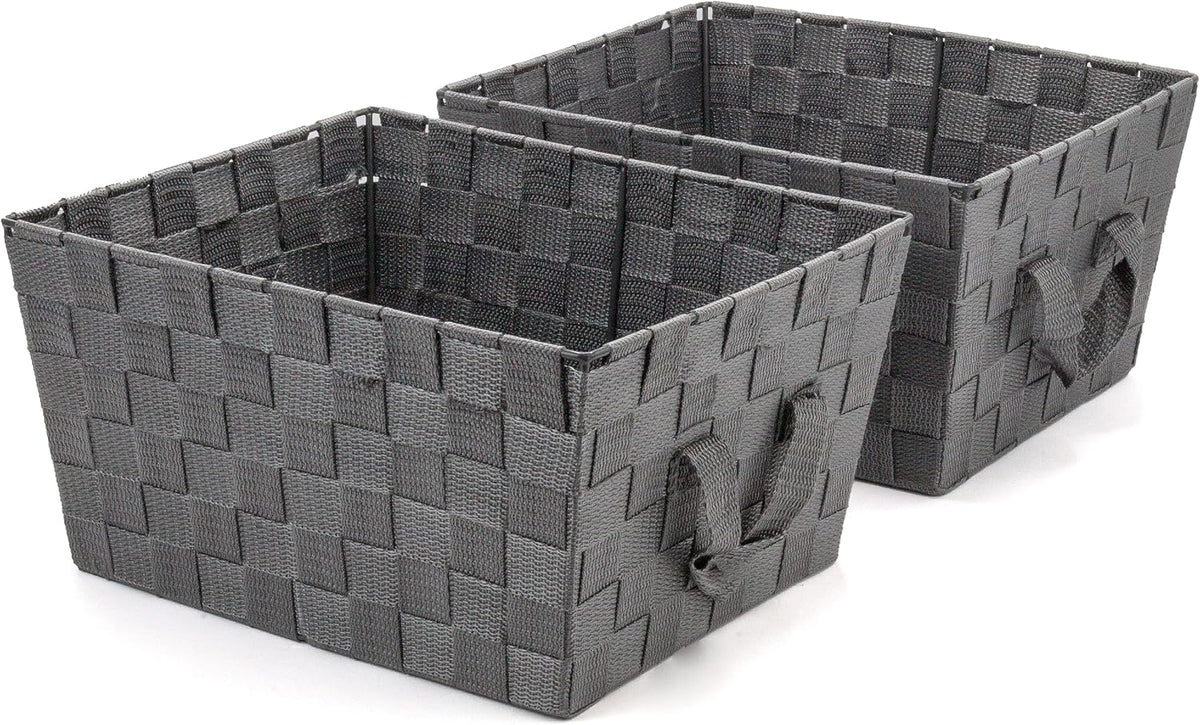 Brookstone Over the Toilet Tank Wicker Storage Basket, Bathroom and Closet Organizers and Storage Bins with Fabric Liner, Grey, 2 Pack Set