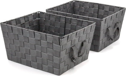 Brookstone Over the Toilet Tank Wicker Storage Basket, Bathroom and Closet Organizers and Storage Bins with Fabric Liner, Grey, 2 Pack Set