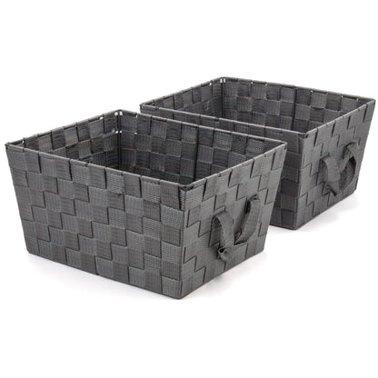 Brookstone Over the Toilet Tank Wicker Storage Basket, Bathroom and Closet Organizers and Storage Bins with Fabric Liner, Grey, 2 Pack Set