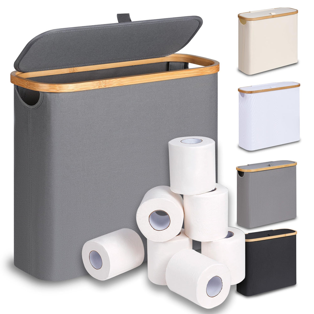 efluky Toilet Paper Basket 28L, Toilet Paper Holder with Lid for Bathroom, Free Standing Storage Organizer Holds Up to 9-12 Rolls (White, 1)