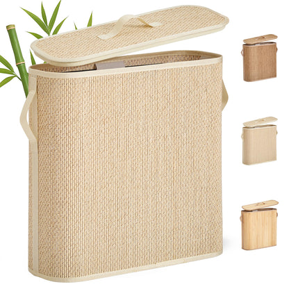 Bamboo Toilet Paper Storage Basket with Lid & Handle - 10L Handwoven Bathroom Organizer for 4 Rolls - Sturdy Stand Holder for Toilet Paper Organization, Light Natural