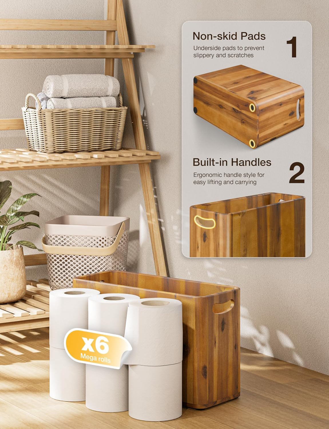 TIDITA 4-Gallon Toilet Paper Storage with Handles, Fit 6 Mega Rolls